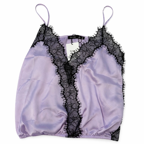 Bershka Tops - Bershka Lavender Satin Lace Cami Top Size S NWT Slip Style Y2K Going Out